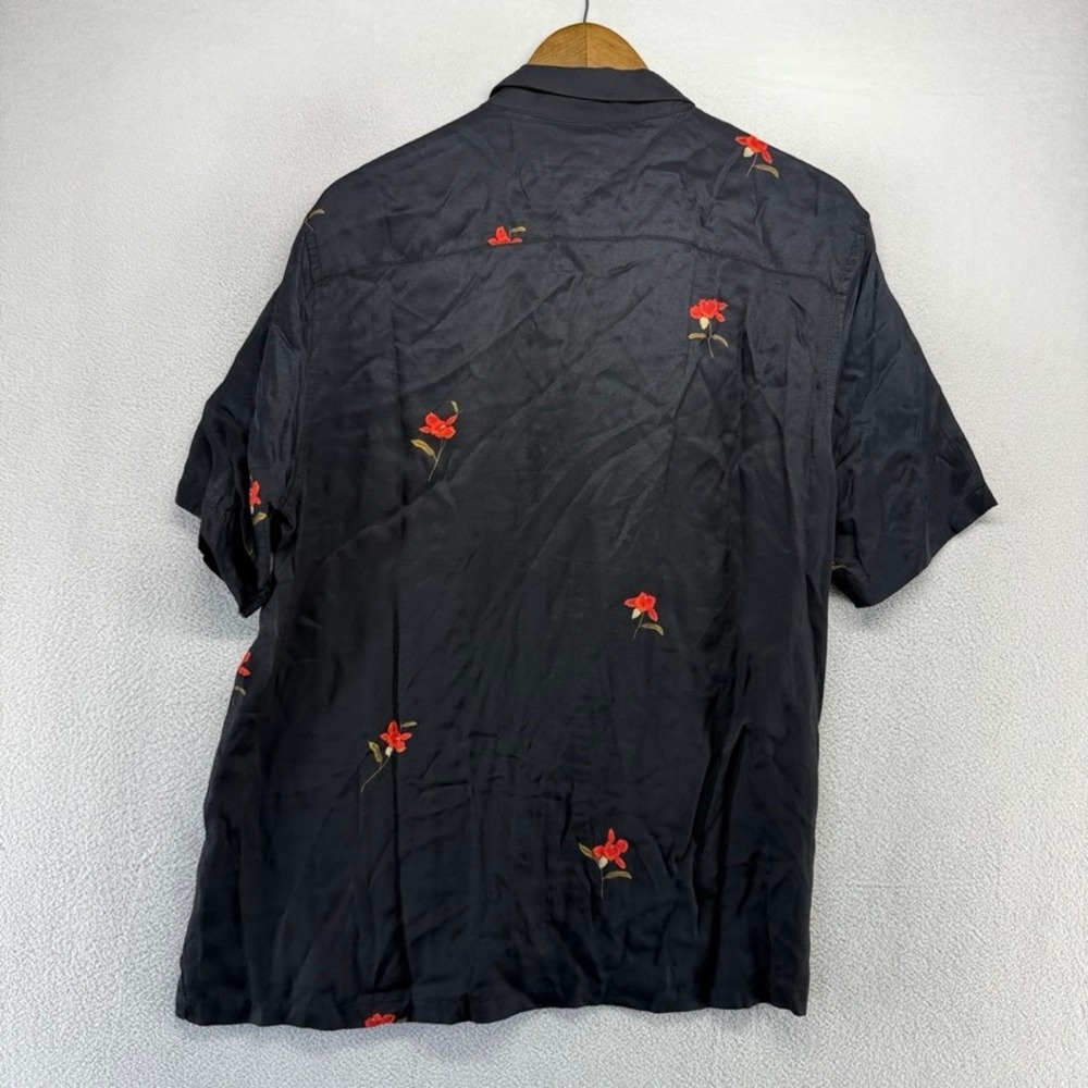 AllSaints Shirt Mens Large Black Floral Relaxed Button Hawaiian Camp Vacation - Picture 6 of 8